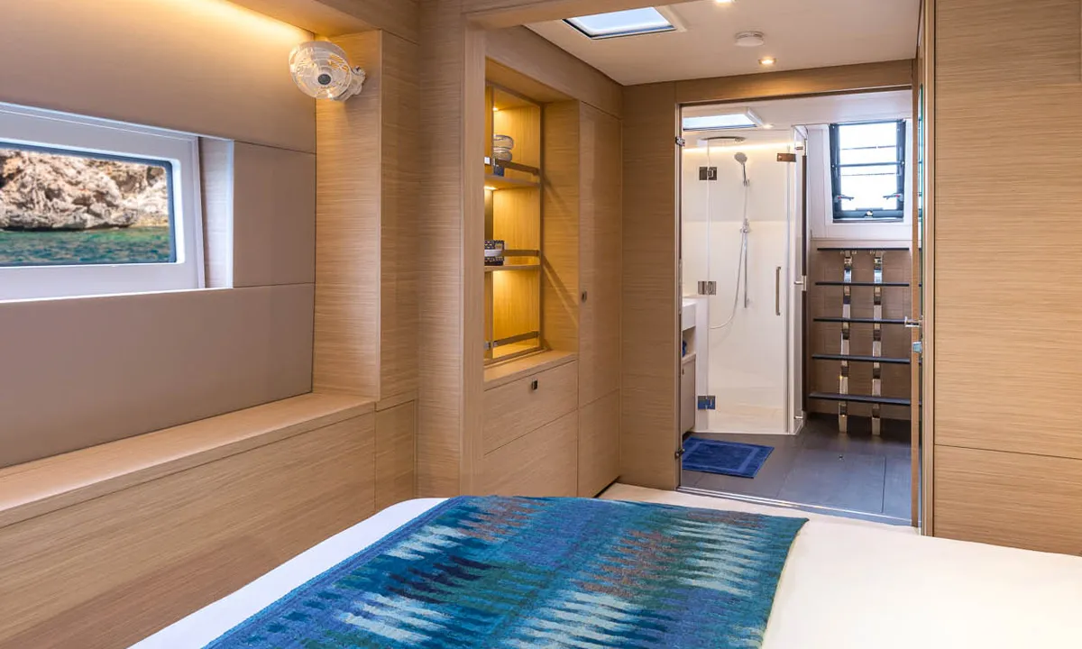 Cabin on Sofia, a Lagoon 60 catamaran at Olbia, Italy