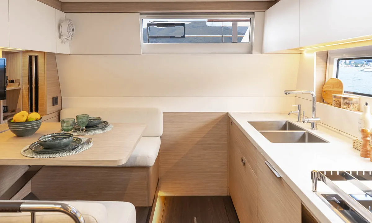 Galley of Sofia, a Lagoon 60 catamaran at Olbia, Italy