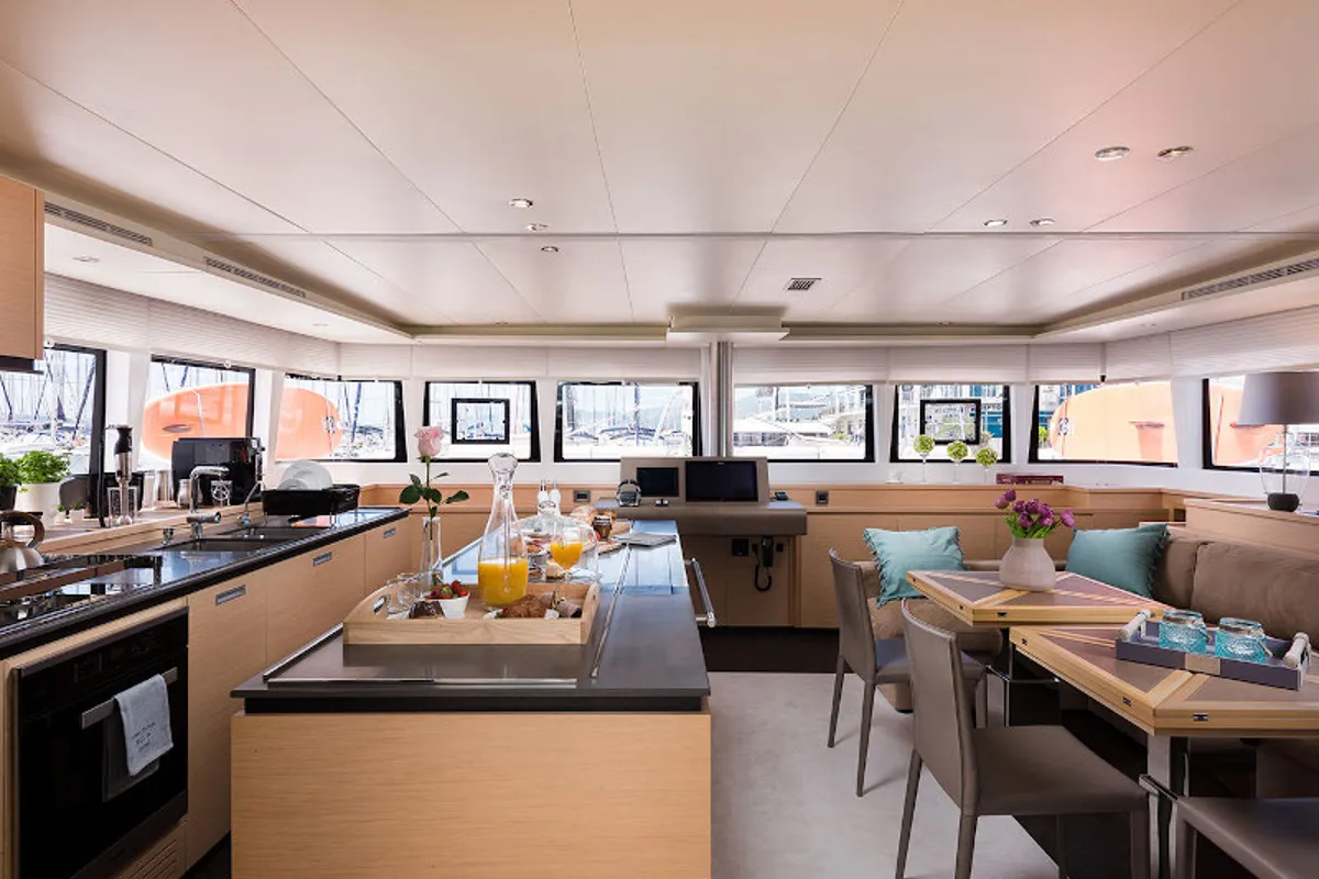 Salon of Opal, a Lagoon 620 catamaran at Split, Croatia