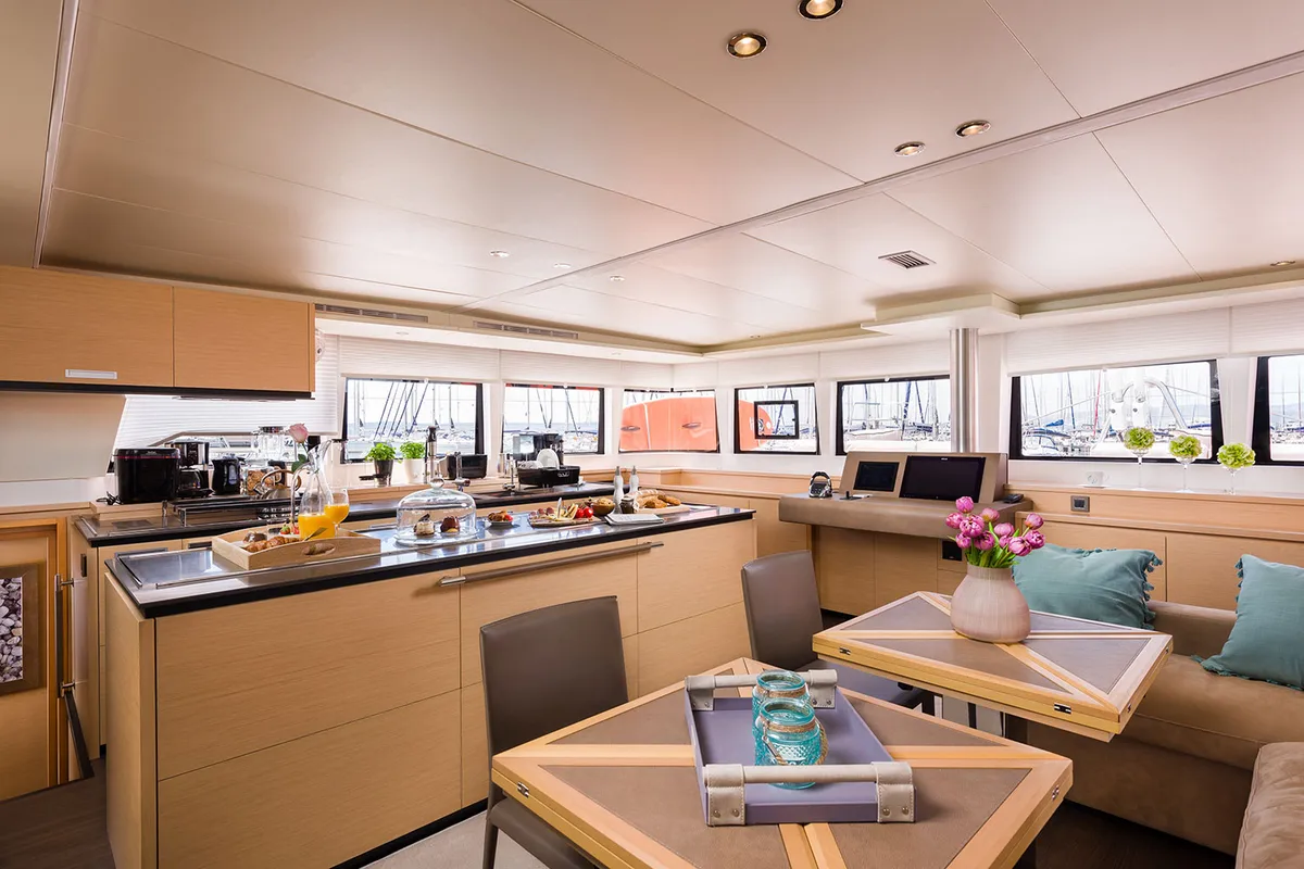 Deck of Opal, a Lagoon 620 catamaran at Split, Croatia