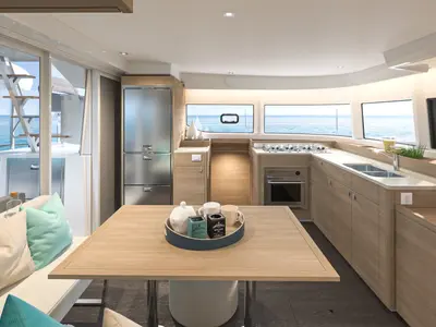 Galley of Pure Escape, a Lagoon 43 catamaran at Roche Caiman, Seychelles