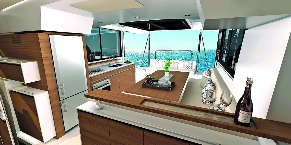 Galley of Double Four, a Bali Catspace catamaran at Kalkara, Malta