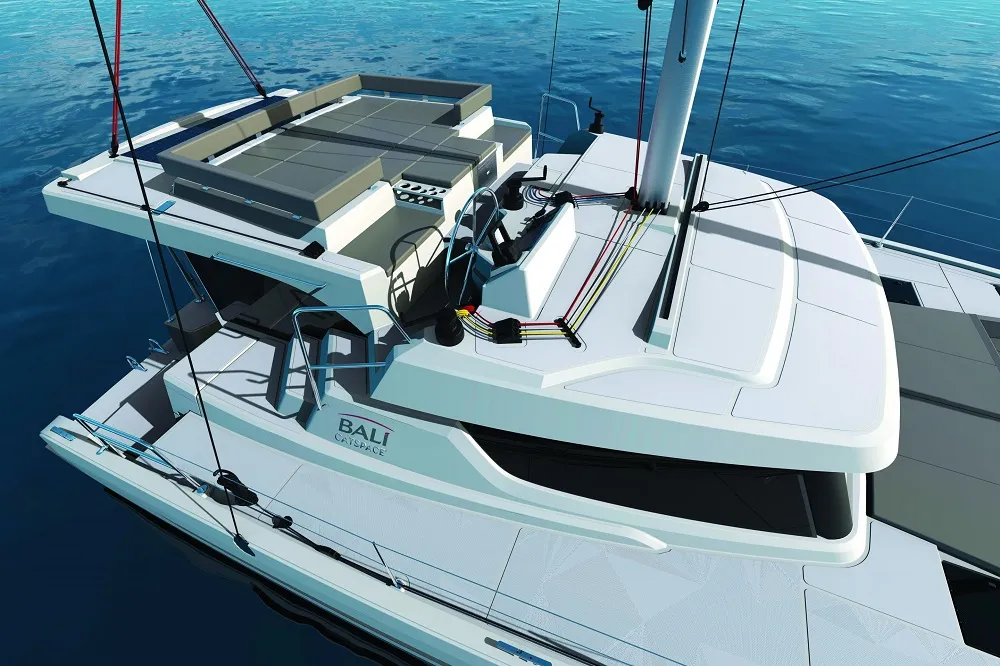 Deck of Double Four, a Bali Catspace catamaran at Kalkara, Malta