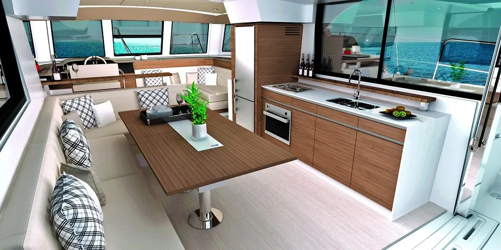 Galley of Double Four, a Bali Catspace catamaran at Kalkara, Malta
