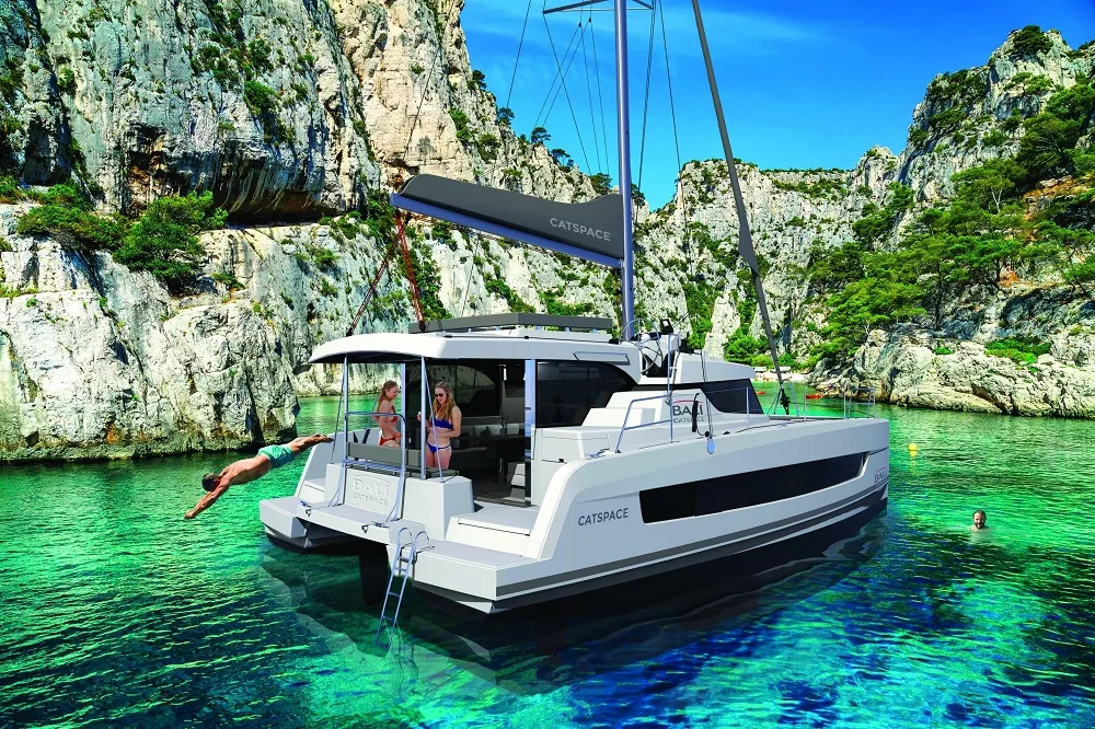 Exterior view of Double Four, a Bali Catspace catamaran at Kalkara, Malta