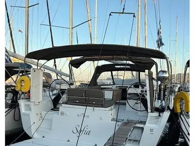 Cockpit of Sofia, a Dufour 530 sailboat at Kos, Greece