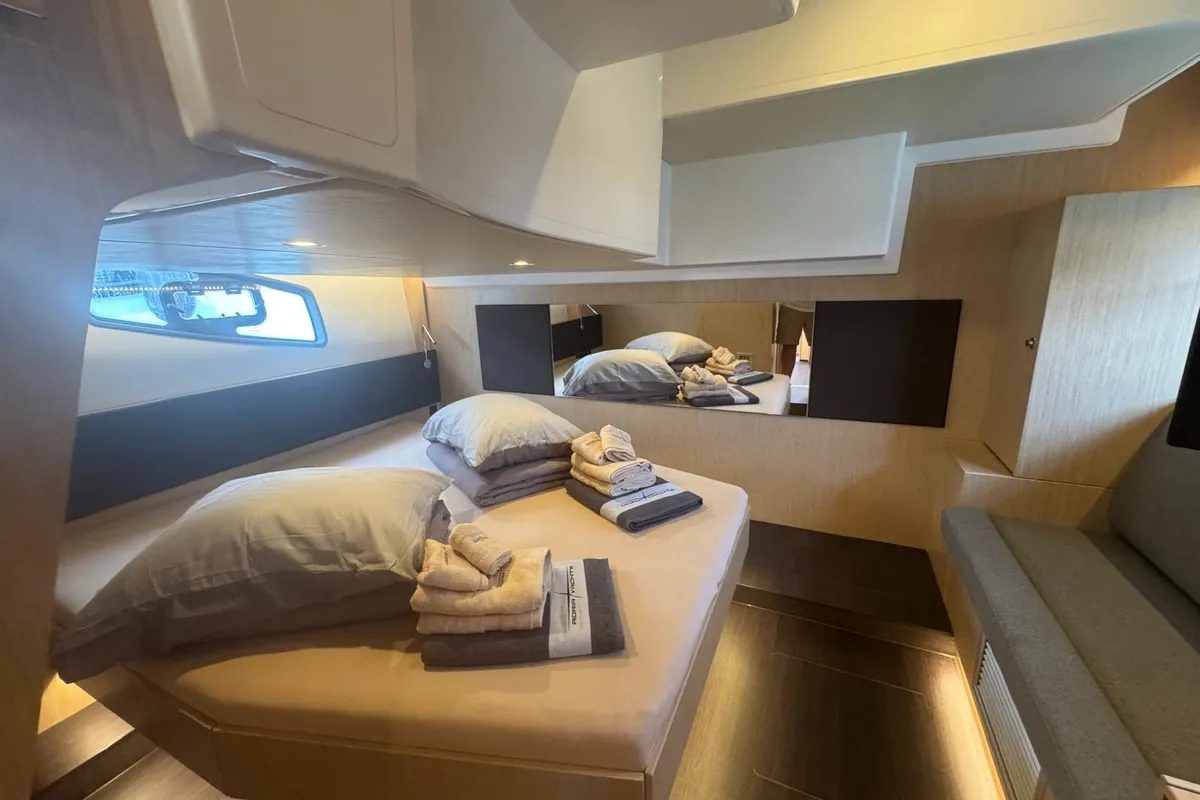 Cabin on Ivana, a Bavaria SR41 motor yacht at Grad Trogir, Croatia