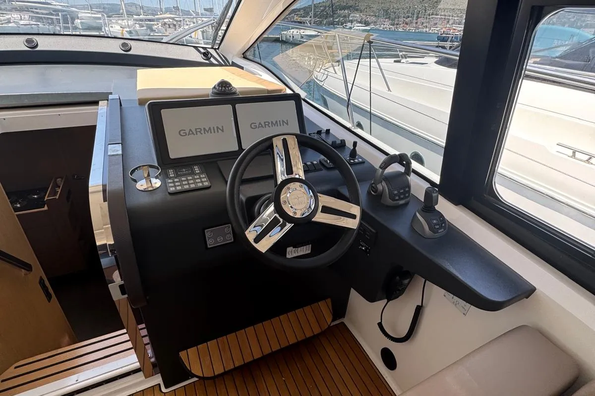 Cockpit of Ivana, a Bavaria SR41 motor yacht at Grad Trogir, Croatia