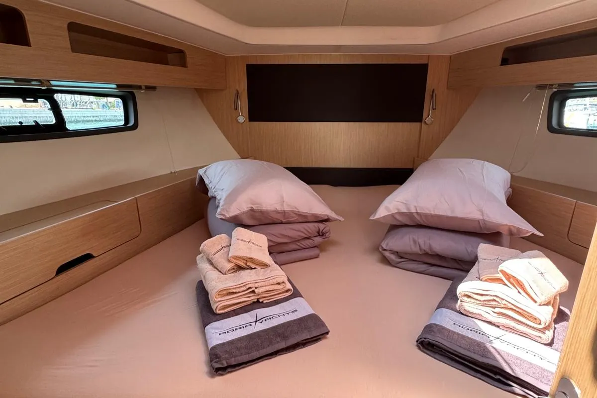 Cabin on Ivana, a Bavaria SR41 motor yacht at Grad Trogir, Croatia