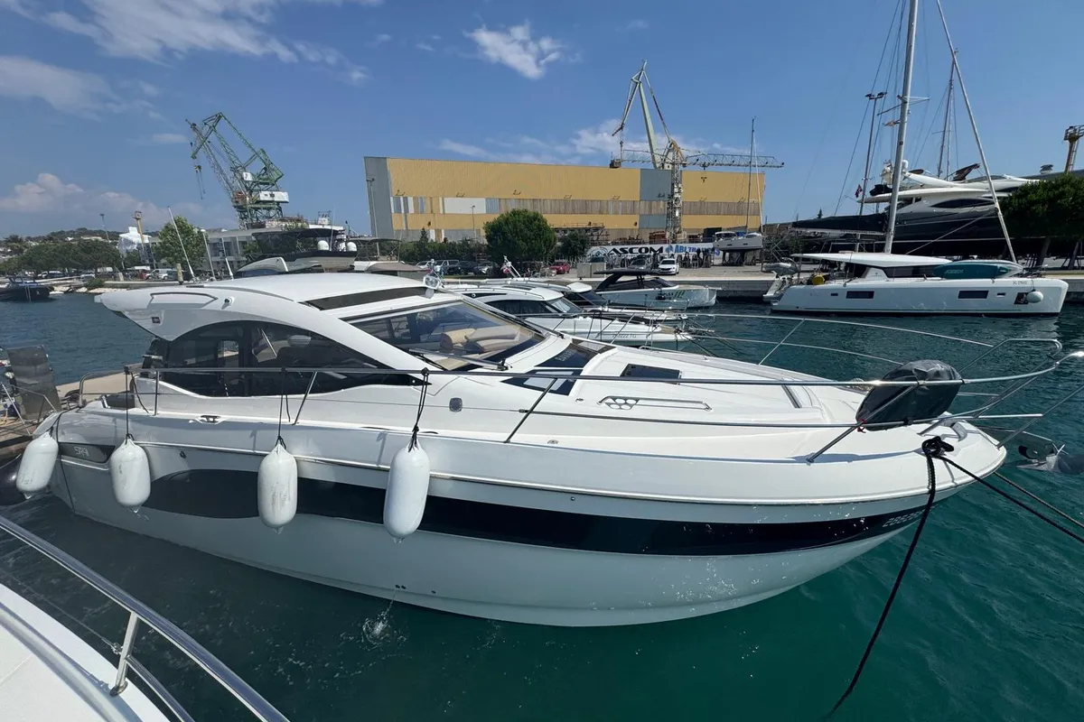 Exterior view of Ivana, a Bavaria SR41 motor yacht at Grad Trogir, Croatia