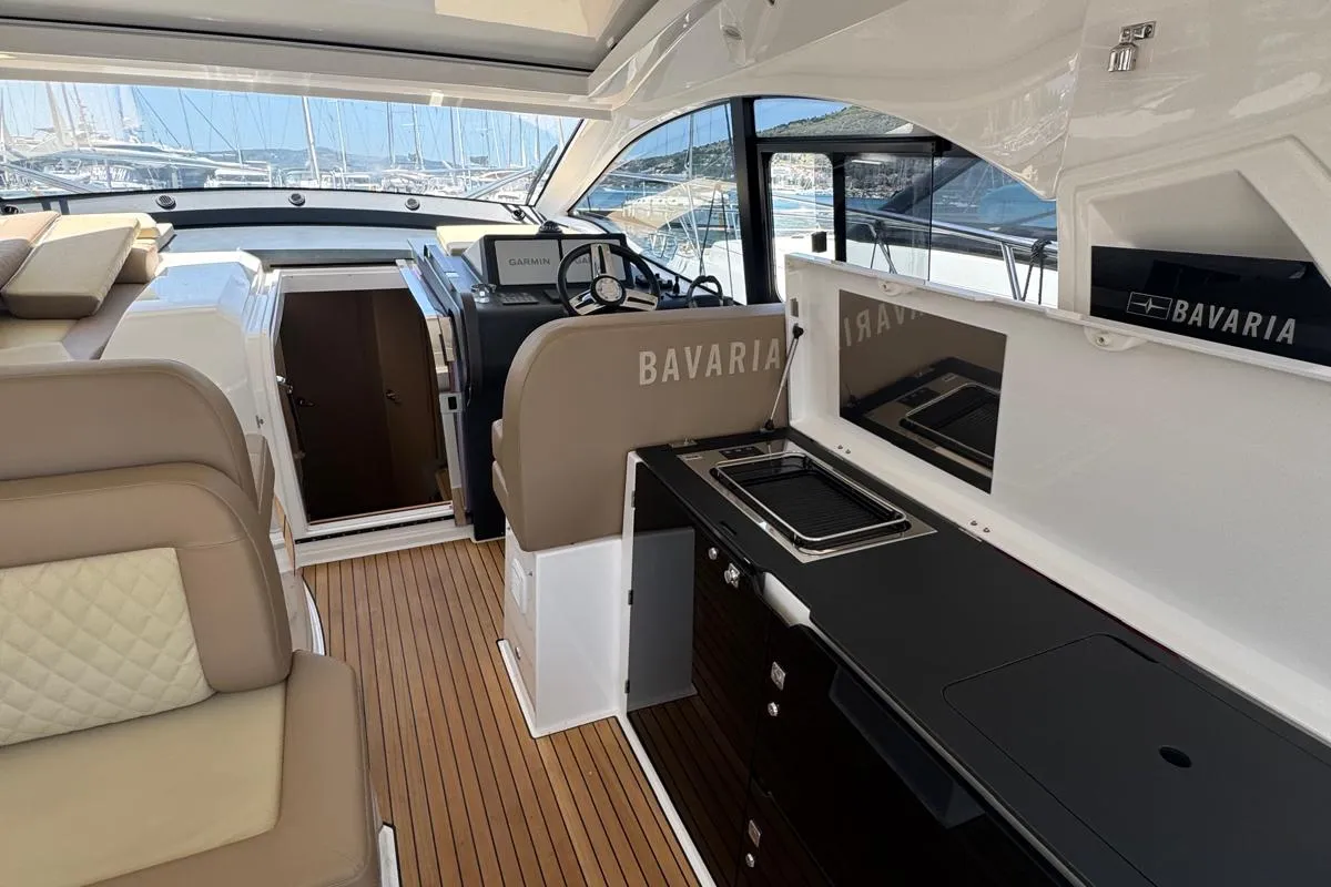 Cockpit of Ivana, a Bavaria SR41 motor yacht at Grad Trogir, Croatia