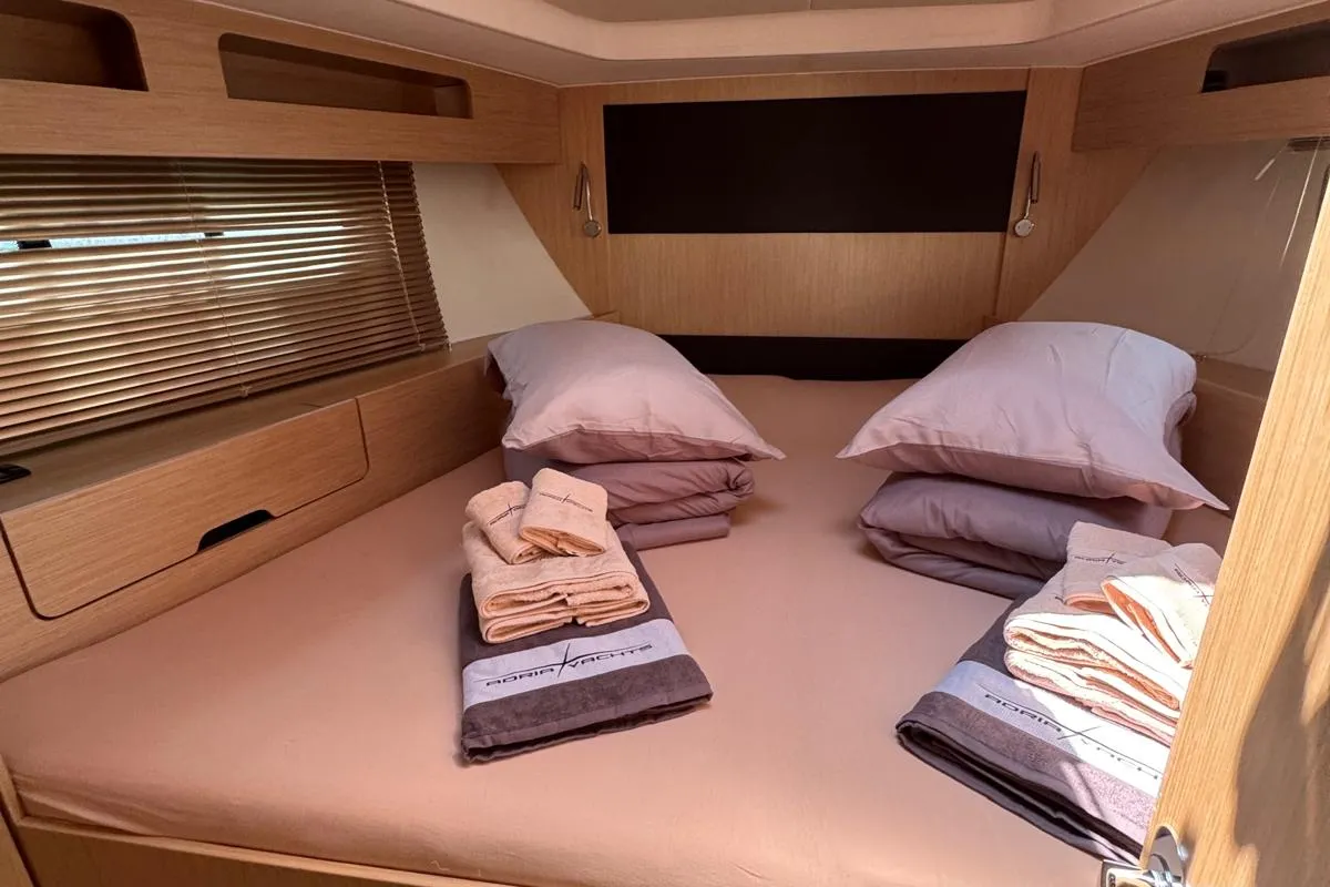 Cabin on Ivana, a Bavaria SR41 motor yacht at Grad Trogir, Croatia