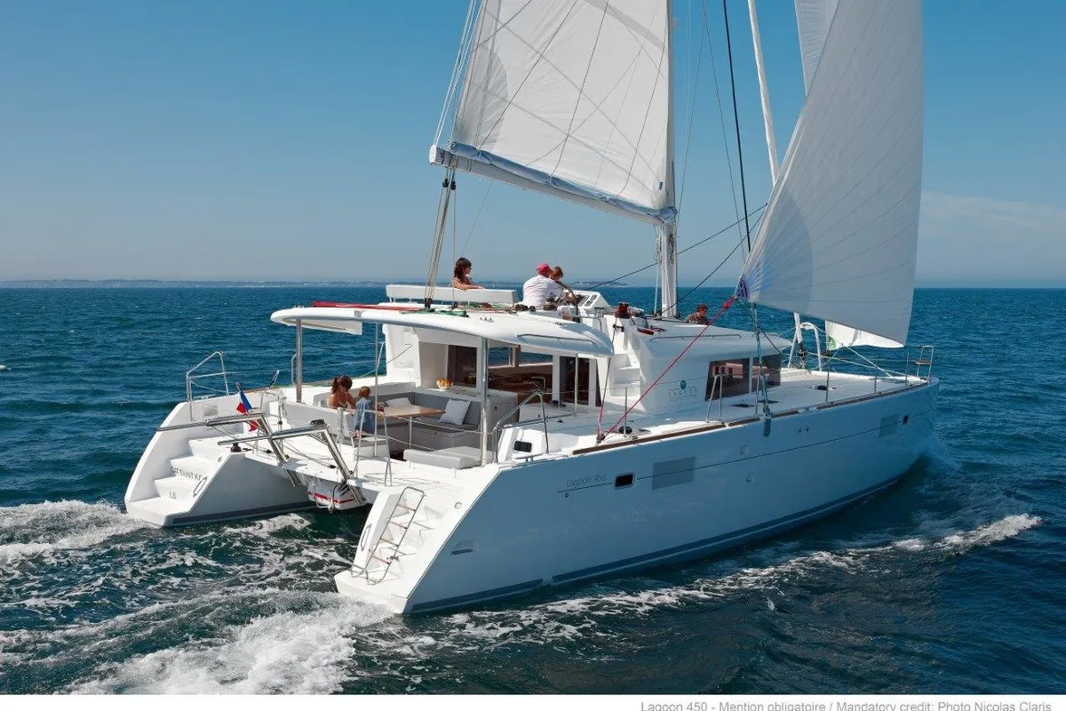 Exterior view of Anja, a Lagoon 450 F catamaran at Općina Rogoznica, Croatia