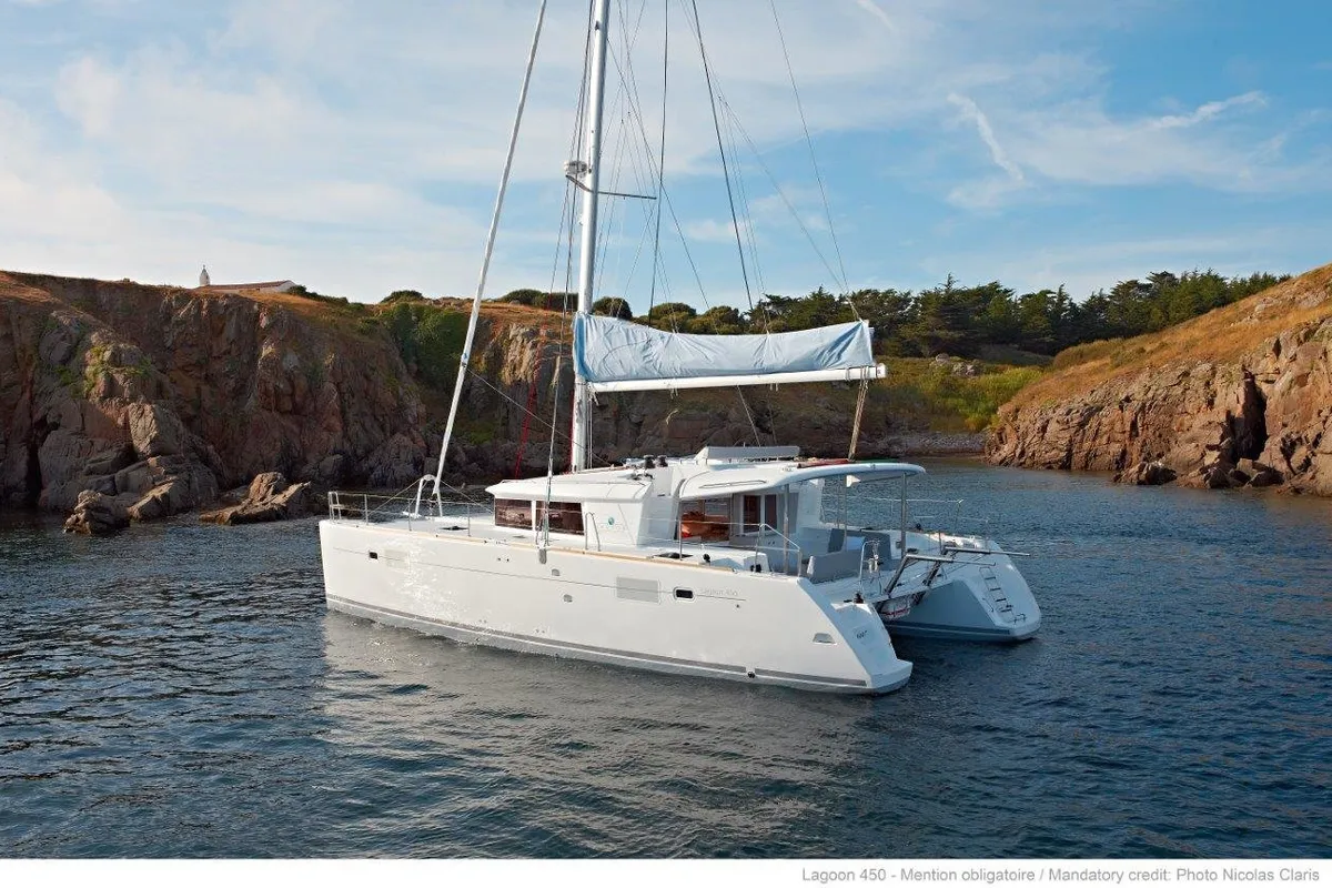 Exterior view of Anja, a Lagoon 450 F catamaran at Općina Rogoznica, Croatia