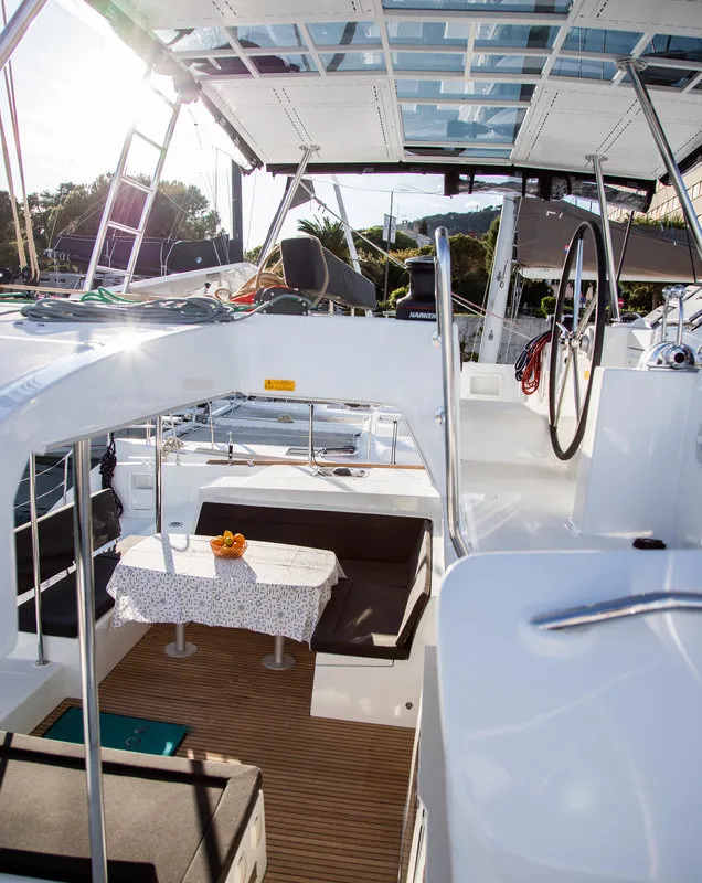 Deck of Anja, a Lagoon 450 F catamaran at Općina Rogoznica, Croatia