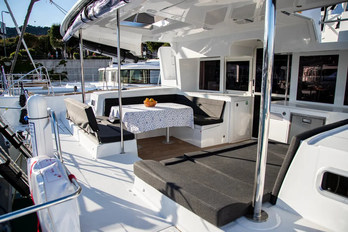 Deck of Anja, a Lagoon 450 F catamaran at Općina Rogoznica, Croatia