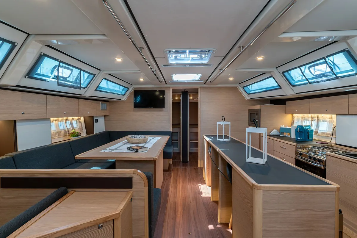 Salon of Kaiba, a D&D Kufner 54 sailboat at Marmaris, Turkey