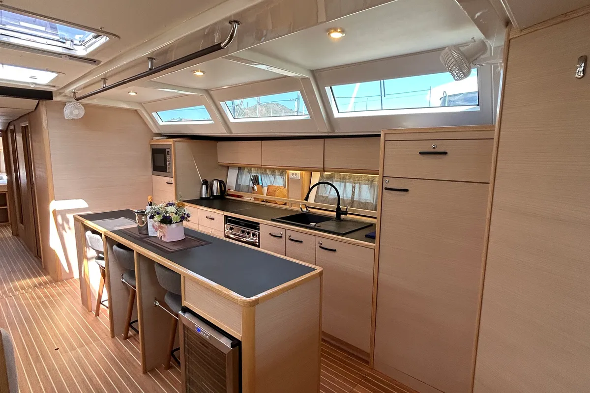 Galley of Kaiba, a D&D Kufner 54 sailboat at Marmaris, Turkey