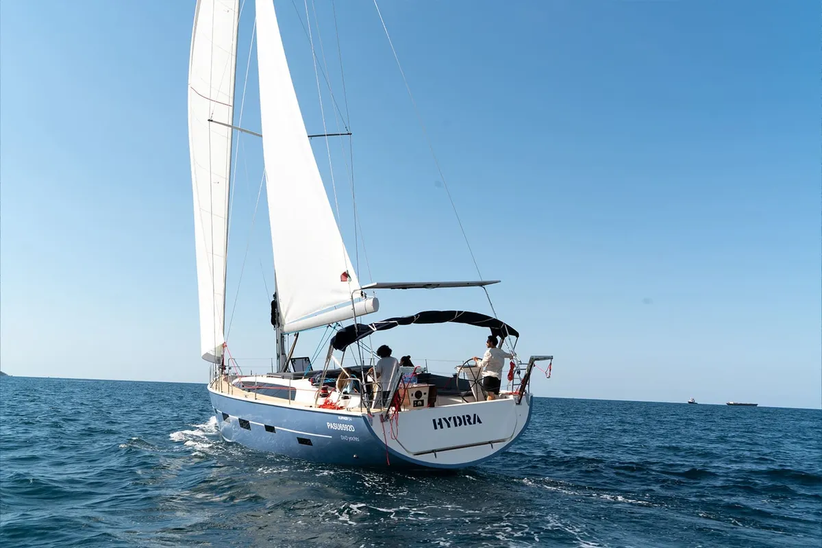 Exterior view of Kaiba, a D&D Kufner 54 sailboat at Marmaris, Turkey