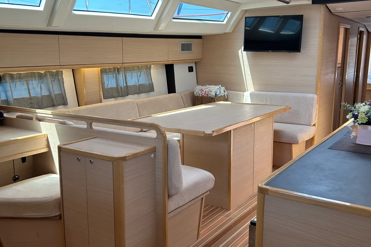 Salon of Kaiba, a D&D Kufner 54 sailboat at Marmaris, Turkey