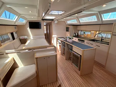 Salon of Kaiba, a D&D Kufner 54 sailboat at Marmaris, Turkey