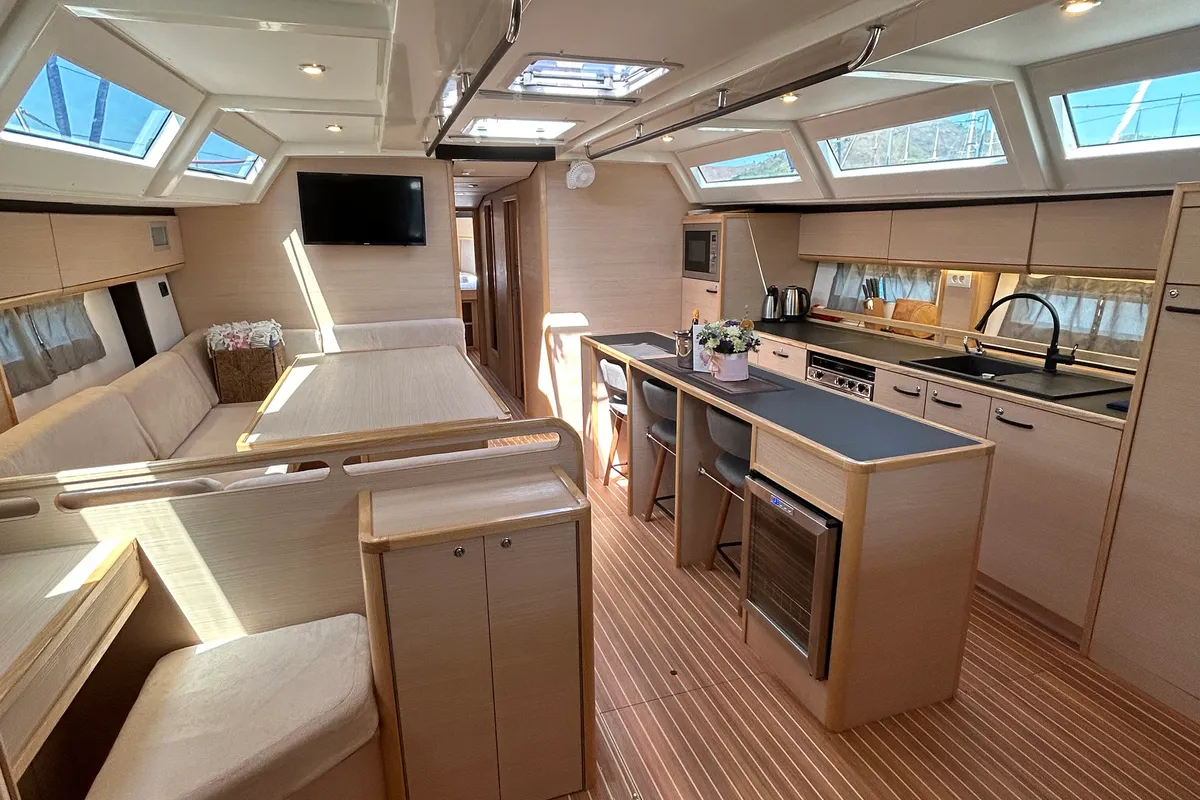 Salon of Kaiba, a D&D Kufner 54 sailboat at Marmaris, Turkey
