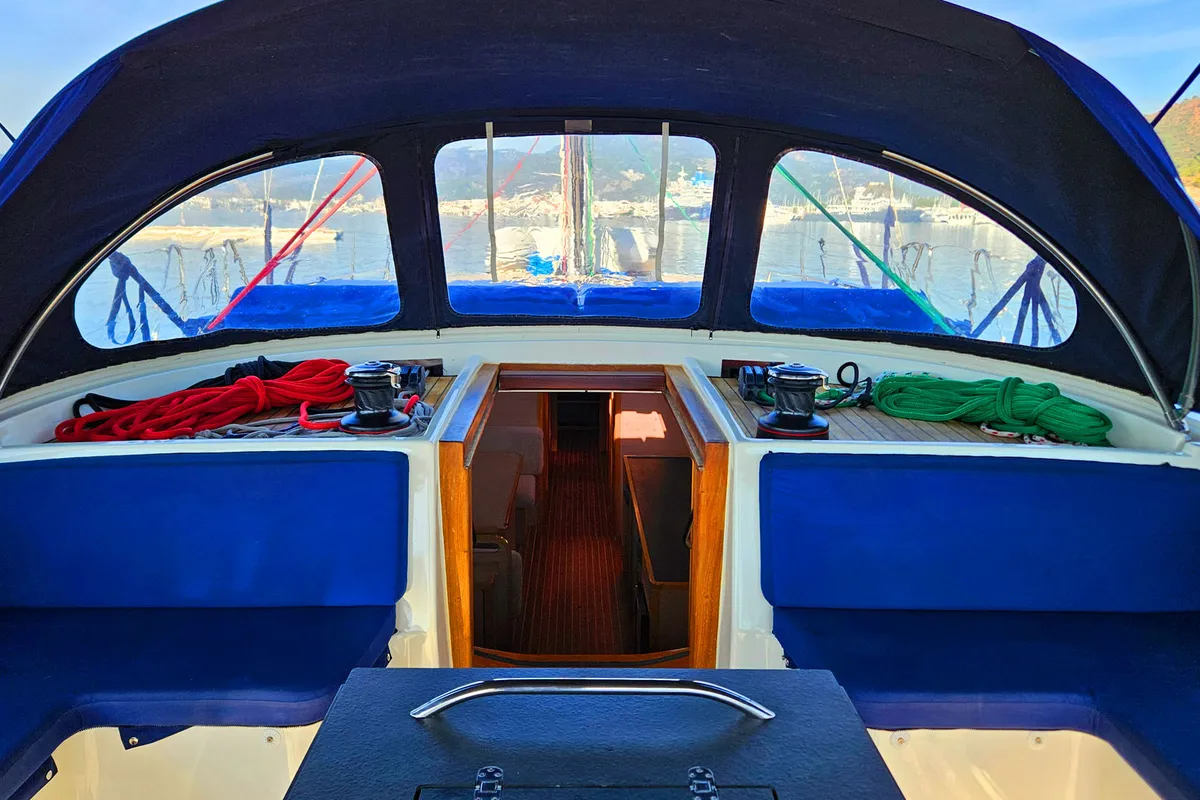 Cockpit of Kaiba, a D&D Kufner 54 sailboat at Marmaris, Turkey