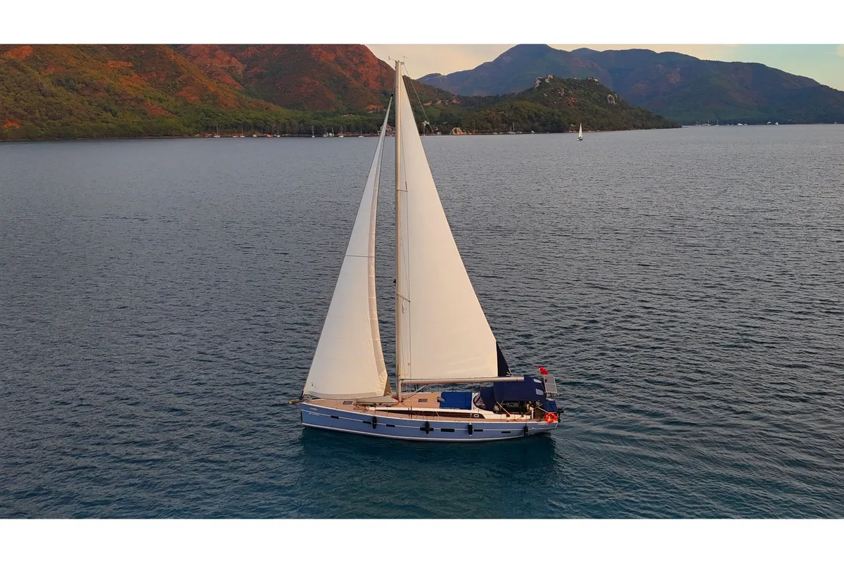 Exterior view of Kaiba, a D&D Kufner 54 sailboat at Marmaris, Turkey