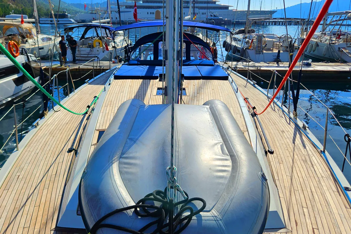 Deck of Kaiba, a D&D Kufner 54 sailboat at Marmaris, Turkey
