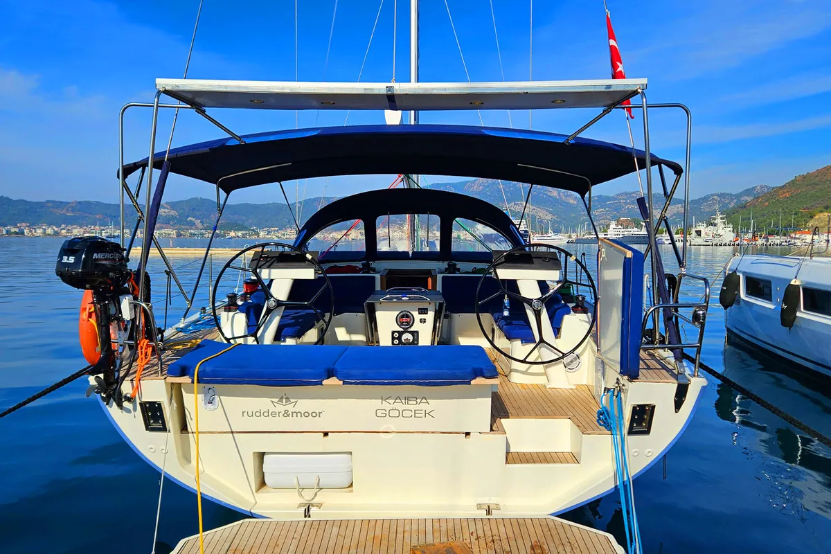 Cockpit of Kaiba, a D&D Kufner 54 sailboat at Marmaris, Turkey