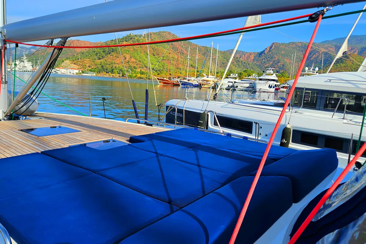 Deck of Kaiba, a D&D Kufner 54 sailboat at Marmaris, Turkey
