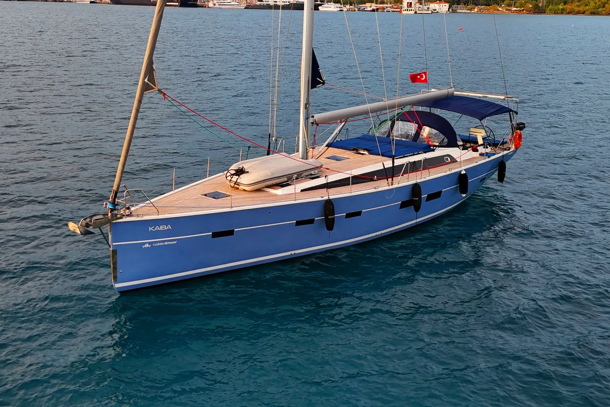 Exterior view of Kaiba, a D&D Kufner 54 sailboat at Marmaris, Turkey