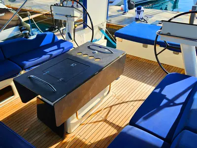 Cockpit of Kaiba, a D&D Kufner 54 sailboat at Marmaris, Turkey