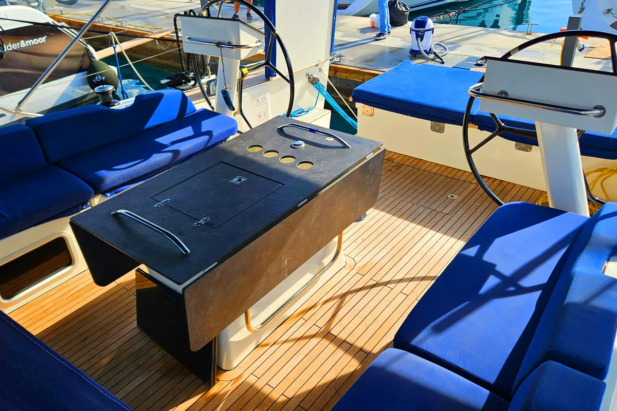 Cockpit of Kaiba, a D&D Kufner 54 sailboat at Marmaris, Turkey