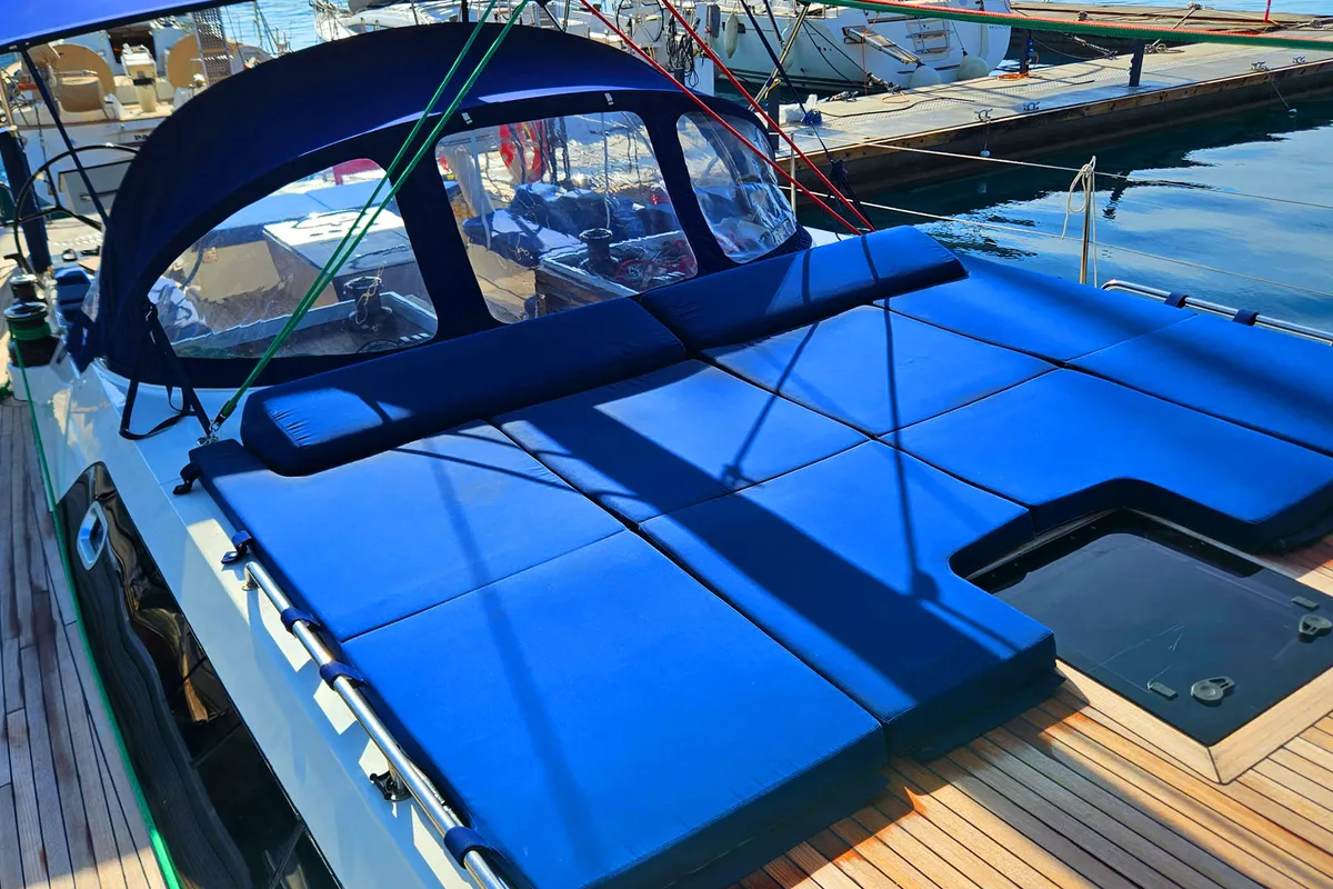 Deck of Kaiba, a D&D Kufner 54 sailboat at Marmaris, Turkey