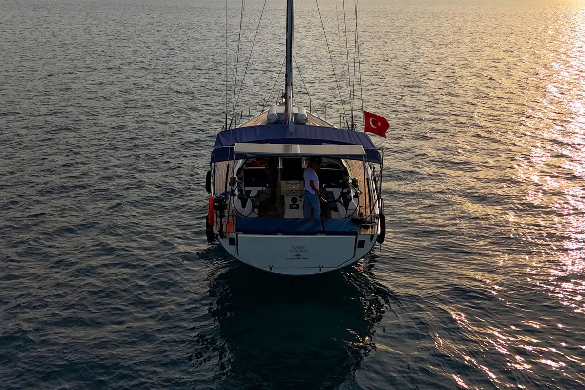 Exterior view of Kaiba, a D&D Kufner 54 sailboat at Marmaris, Turkey