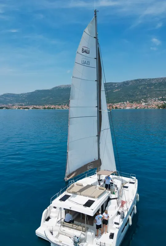 Exterior view of Tatinja, a Bali Catspace catamaran at Grad Kaštela, Croatia