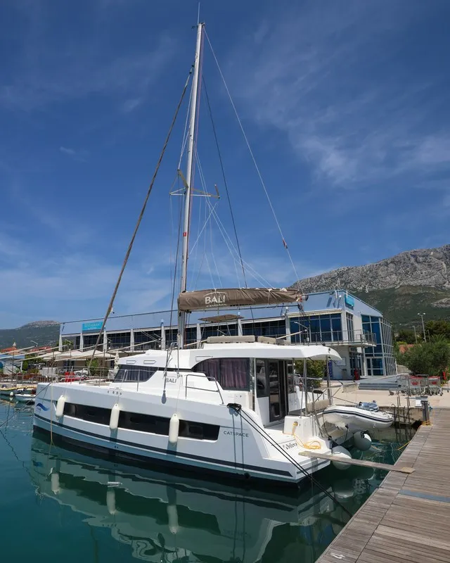 Exterior view of Tatinja, a Bali Catspace catamaran at Grad Kaštela, Croatia