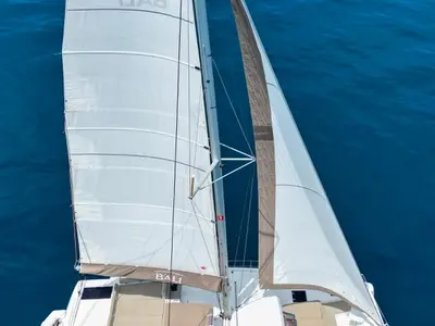 Deck of Tatinja, a Bali Catspace catamaran at Grad Kaštela, Croatia