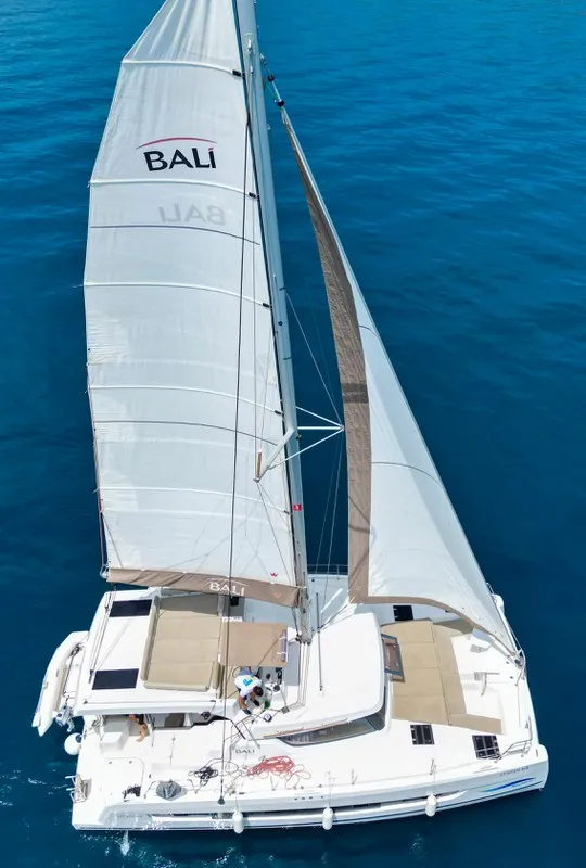 Deck of Tatinja, a Bali Catspace catamaran at Grad Kaštela, Croatia