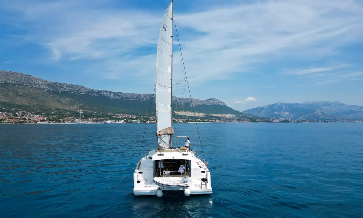 Exterior view of Tatinja, a Bali Catspace catamaran at Grad Kaštela, Croatia