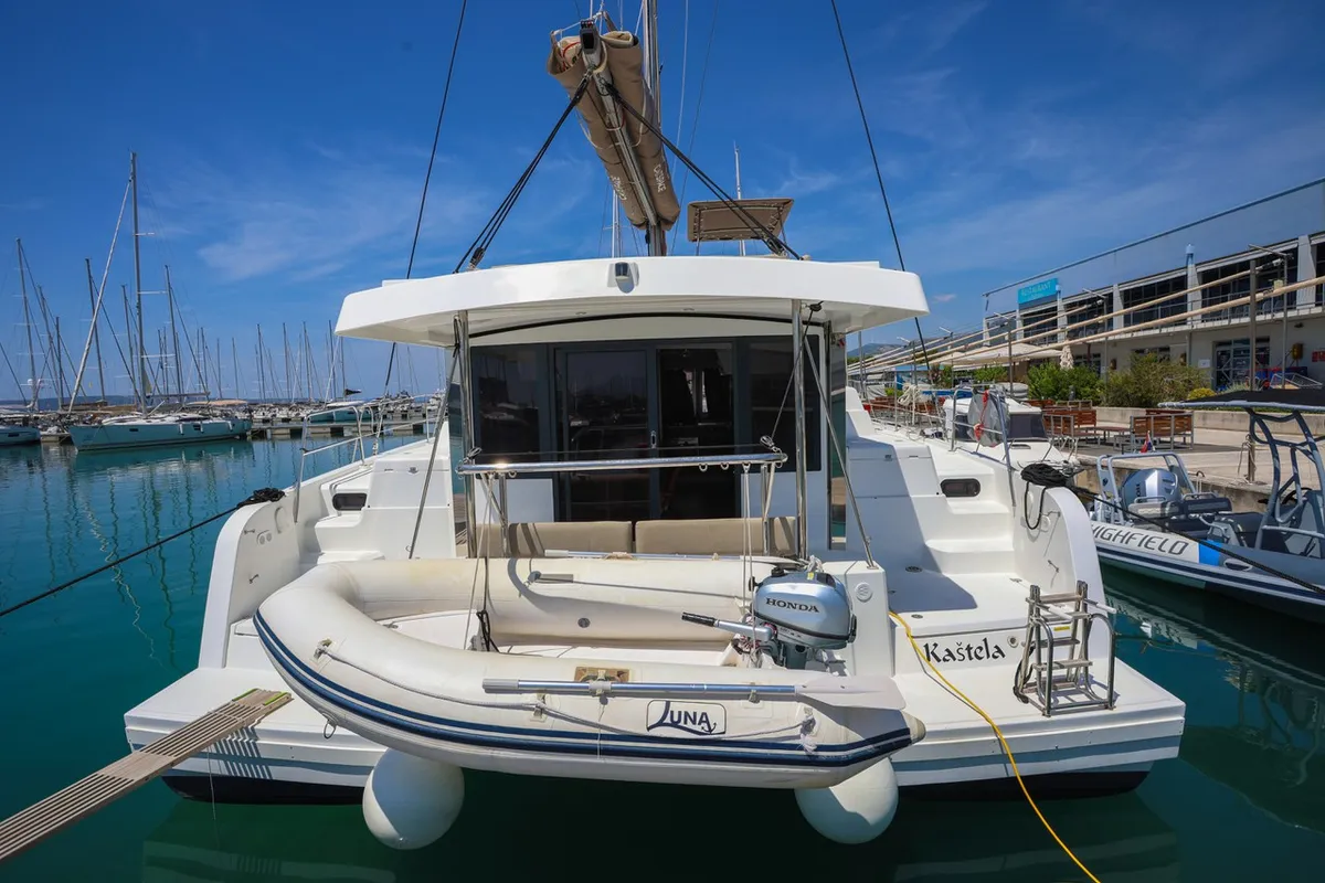 Exterior view of Tatinja, a Bali Catspace catamaran at Grad Kaštela, Croatia