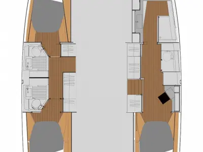 Floor plan of Libertas, a Fountaine Pajot Astrea 42 Maestro catamaran at Road Town, British Virgin Islands