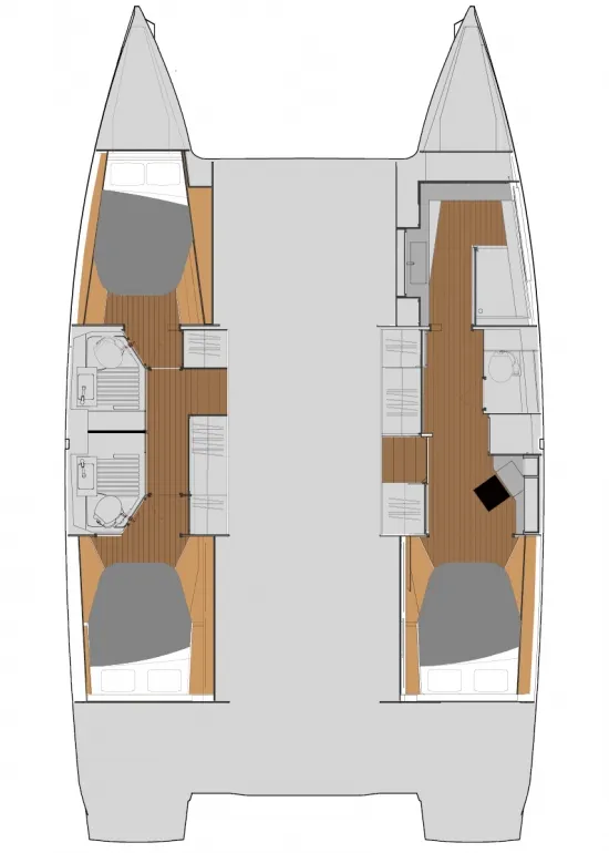 Floor plan of Libertas, a Fountaine Pajot Astrea 42 Maestro catamaran at Road Town, British Virgin Islands