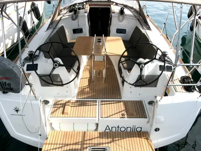 Cockpit of Antonija, a Jeanneau Sun Odyssey 349 sailboat at Punat, Croatia
