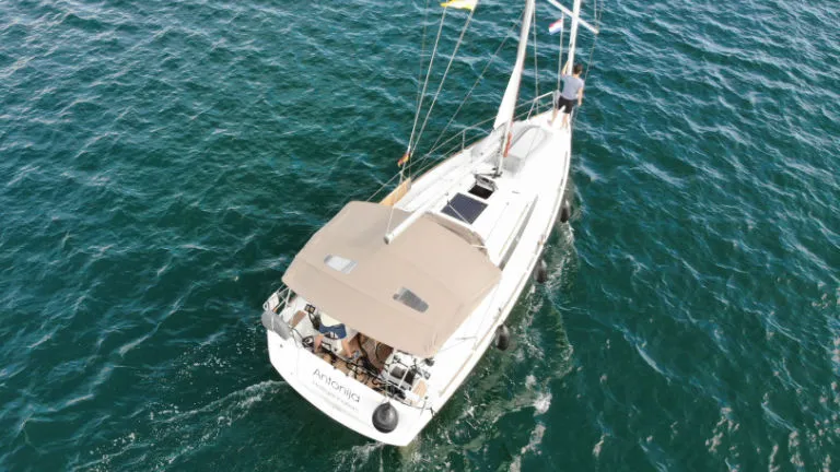 Exterior view of Antonija, a Jeanneau Sun Odyssey 349 sailboat at Punat, Croatia