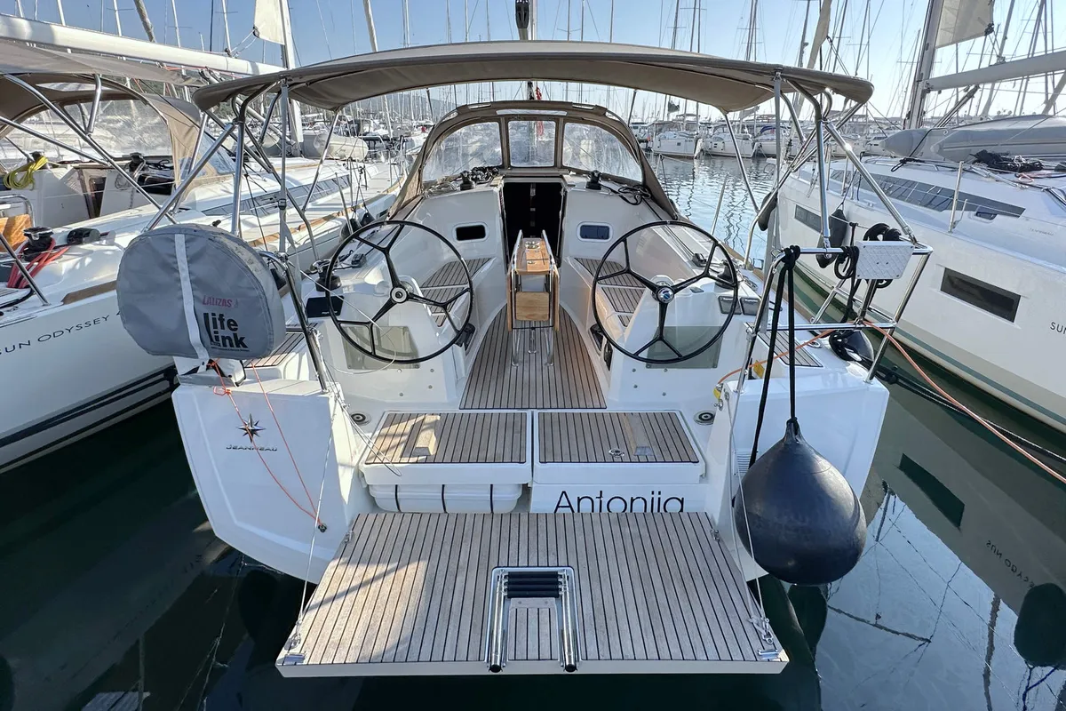 Cockpit of Antonija, a Jeanneau Sun Odyssey 349 sailboat at Punat, Croatia