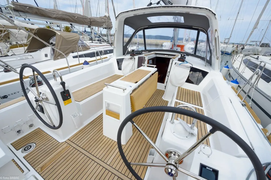 Cockpit of Popeye, a Jeanneau Sun Odyssey 349 sailboat at Pirovac, Croatia