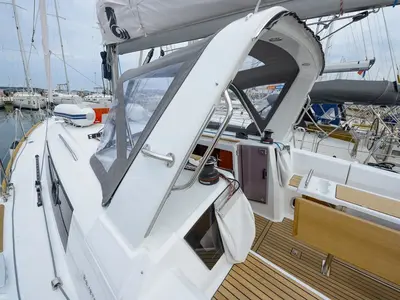 Deck of Popeye, a Jeanneau Sun Odyssey 349 sailboat at Pirovac, Croatia
