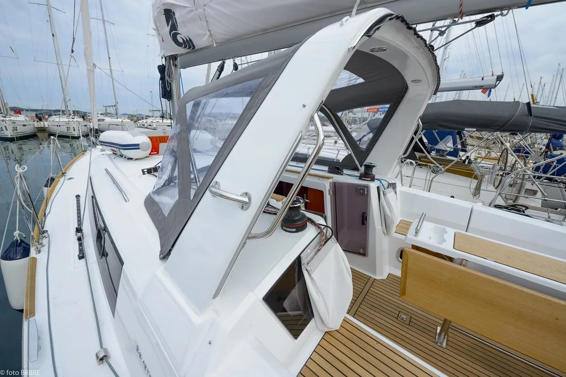 Deck of Popeye, a Jeanneau Sun Odyssey 349 sailboat at Pirovac, Croatia